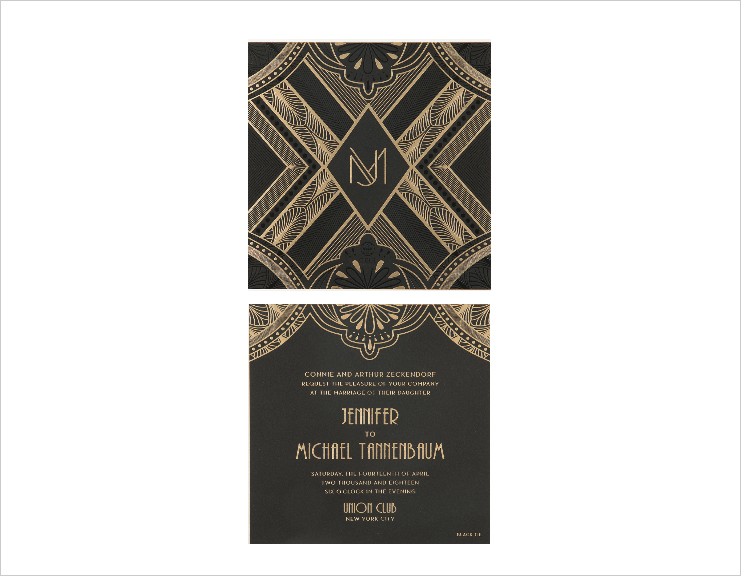 monogram wedding invitation art deco inspired black and gold invite ceci new york